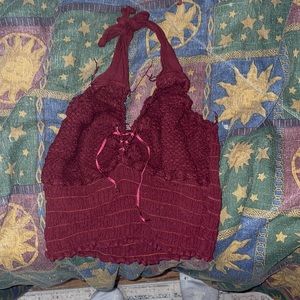 Crochet knit top medium burgundy barely worn
